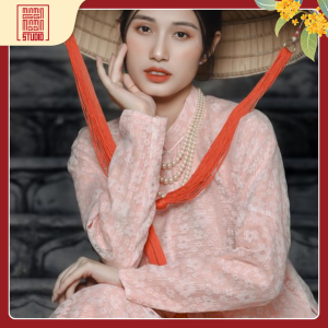 áo ngũ thân lụa hồng phấn