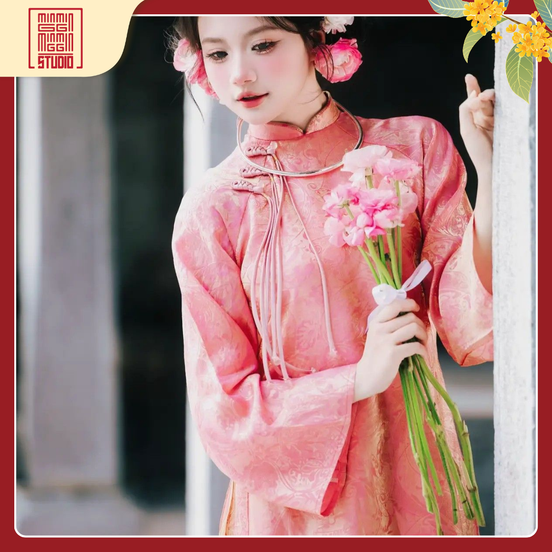áo dài bình hồng phấn ánh kim áo dài bình hồng phấn