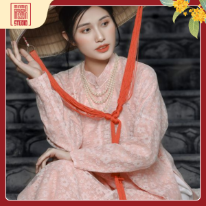 áo ngũ thân lụa hồng phấn